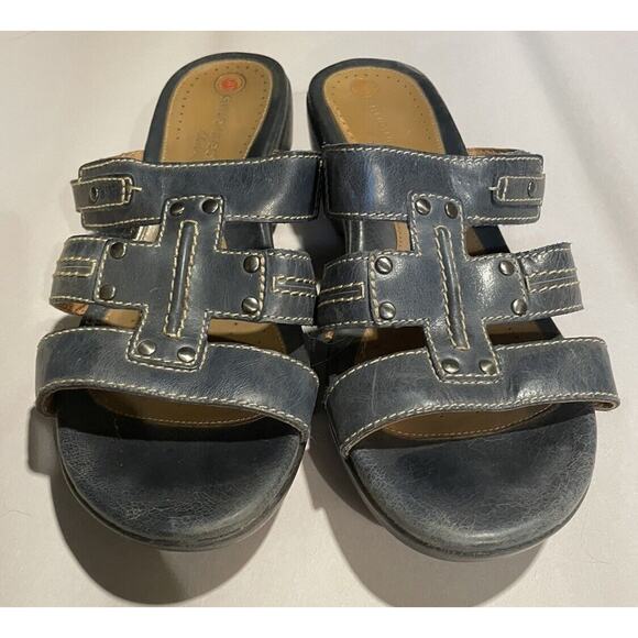 Clarks Unstructured Sandal Blue Leather Strap Comfort Shoes Cushioned Size 9 - Picture 2 of 7